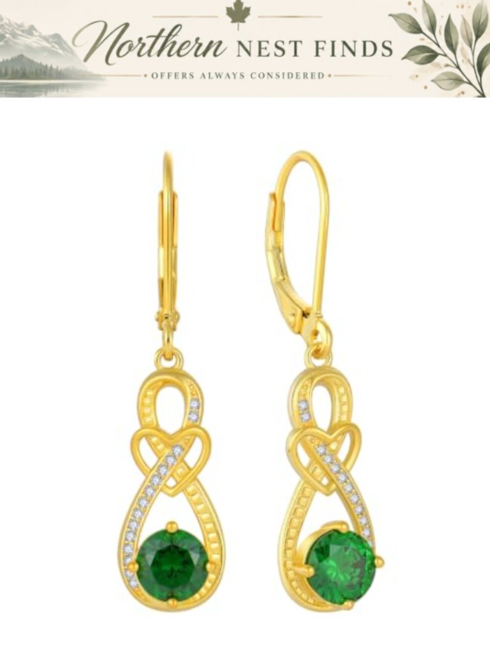 Gold Plated Cubic Zirconia Heart Infinity Dangle Earrings